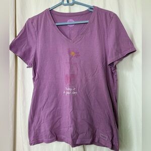 Life Is Good Women's Sz M SS Tee Today Is A Good Day PTP 20" V-Neck